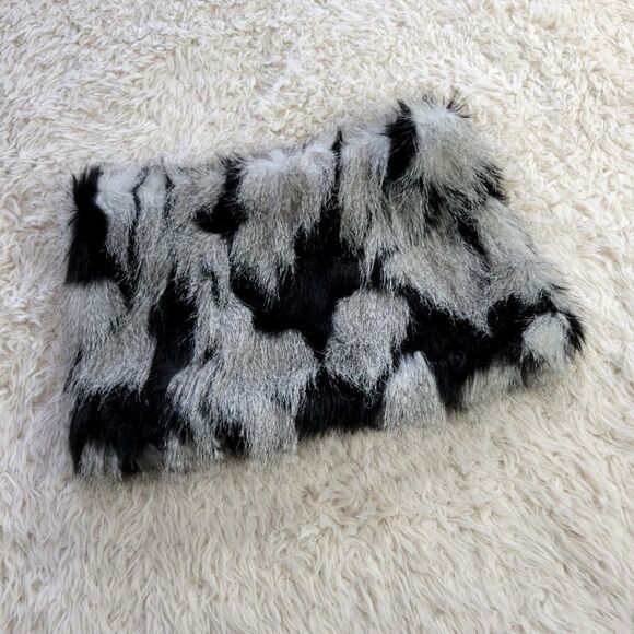 Faux Fur Satin Lined Neck Warmer Collar Cowl Black Gray OS - Picture 2 of 4